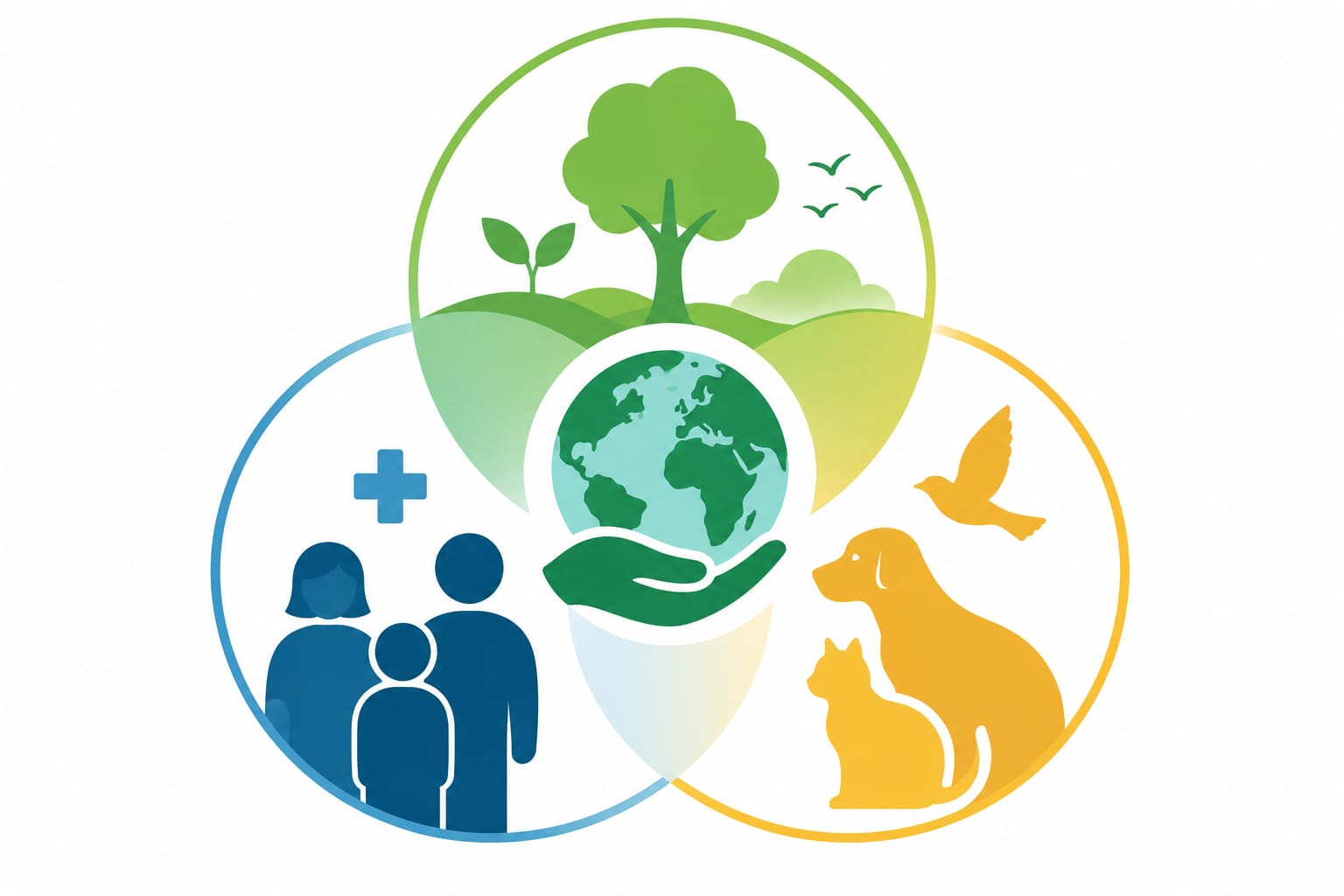 Ilustração das conexões entre saúde humana, animal e ambiental